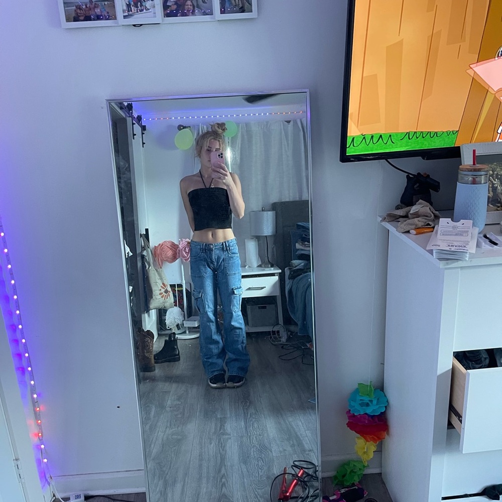 Black Tube Top and Blue Jeans